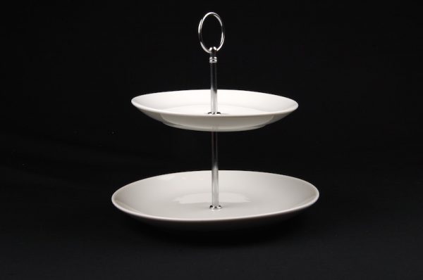 2 TIER WHITE CHINA CAKE STAND (ROUND)